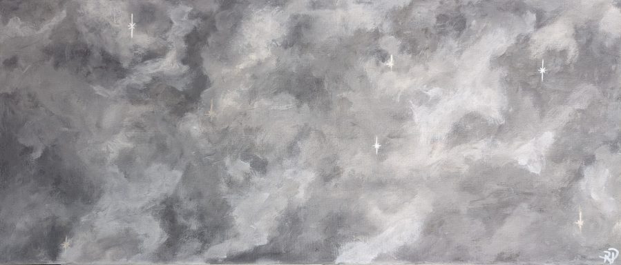 Grau-weißer abstrakter Hintergrund mit wolkenähnlichen Strukturen und sanften Übergängen.